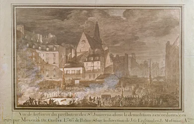 Veduta del presbiterio e della chiesa dei Santi Innocenti durante la demolizione, 1787
